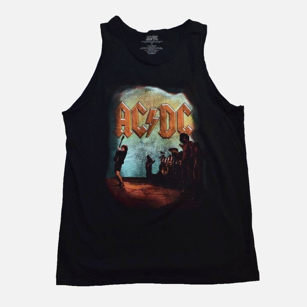 AC DC Mens AC/DC Black Distressed Retro Graphic Tank Top Shirt New